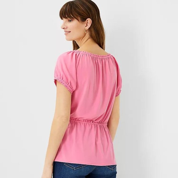 Ann Taylor Mixed Media Tie Waist Top New - Picture 2 of 2